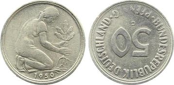 Duitsland Fehlpraegung 50 Pfennig 1950 G Stempeldrehung 180, Verzenden