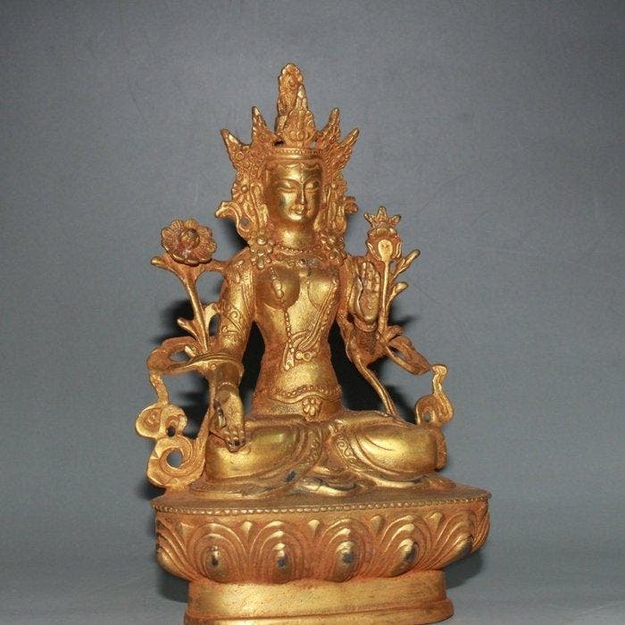Beeld, Seated White Tara - 16 cm - Koper - 2000, Antiquités & Art, Art | Art non-occidental