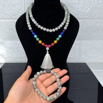 108-kralen mala (ketting) en armband in Kiwi jaspis Armband
