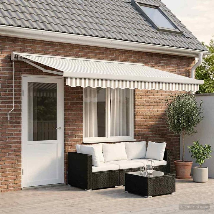vidaXL Uitschuifbare luifel Lichtgrijs en wit 400 × 300 cm, Tuin en Terras, Zonneschermen, Nieuw, Verzenden
