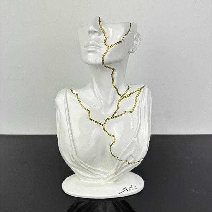Santicri - Tired face (white and gold), Antiek en Kunst, Kunst | Designobjecten