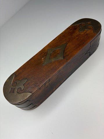 Pennenbakje - Zeldzame antieke houten schuifdoos met messing