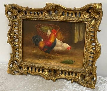 R.T. - Barok Schilderij Haan met Kip