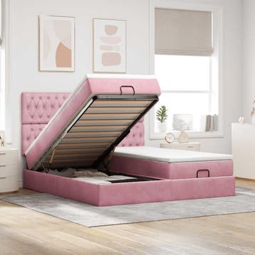 vidaXL Ottoman bed met matrassen 180x200cm fluweel roze, Huis en Inrichting, Verzenden, Nieuw