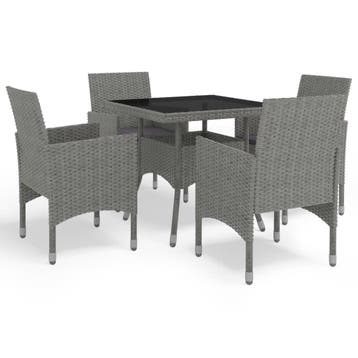 vidaXL 5-delige Tuinset poly rattan en glas grijs, Verzenden, Nieuw, Tuinset
