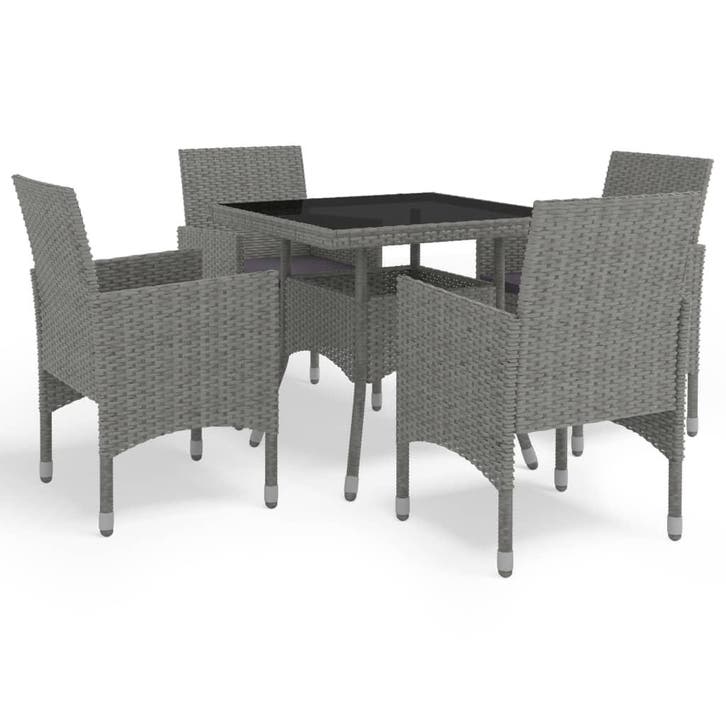 vidaXL 5-delige Tuinset poly rattan en glas grijs, Jardin & Terrasse, Ensembles de jardin, Envoi