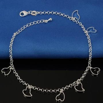 Fako Bijoux - Enkelbandje Verzilverd - Open Hartjes - 22cm -, Handtassen en Accessoires, Enkelbandjes en Enkelkettinkjes, Verzenden
