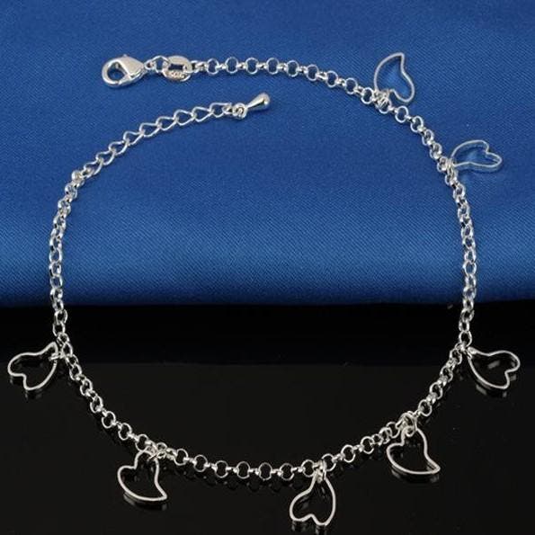 Fako Bijoux - Enkelbandje Verzilverd - Open Hartjes - 22cm -, Handtassen en Accessoires, Enkelbandjes en Enkelkettinkjes, Verzenden
