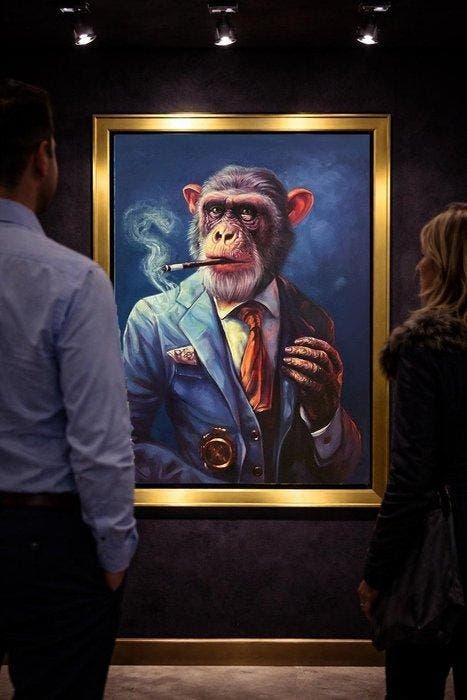 Darvis (XX) - Chimpancé Sofisticado en un Mundo Azul, Antiek en Kunst, Kunst | Schilderijen | Modern