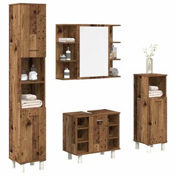 vidaXL 4-delige Badkamermeubelset bewerkt hout oud, Verzenden