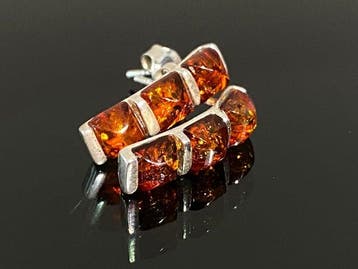 Vintage oorbellen - Cognac Glow - Baltisch glanzende, Antiek en Kunst