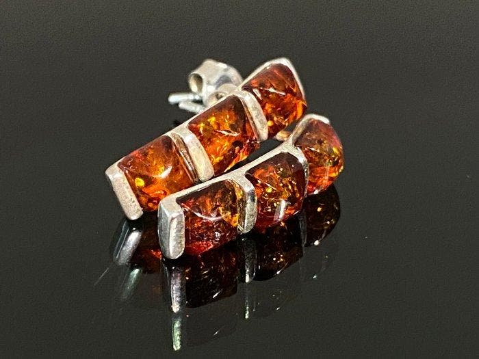 Vintage oorbellen - Cognac Glow - Baltisch glanzende, Antiek en Kunst, Curiosa en Brocante