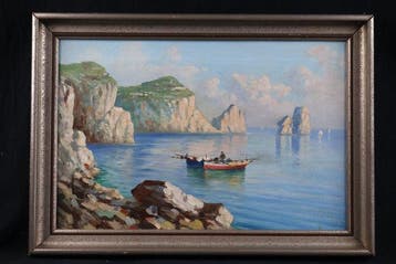 Italiaanse school (XX) - Capri-Kueste mit Fischerbooten, Antiek en Kunst