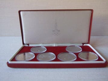6 x 1 Rubel Münzen in Geschenketui mit Zertifikat -