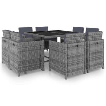 vidaXL 9-delige Tuinset met kussens poly rattan antraciet, Verzenden, Nieuw, Tuinset