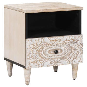 vidaXL Bedkast met lade Wit 40 x 33 x 46 cm Massief Mango, Verzenden