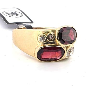 Ring - 18 karaat Geel goud - 5.70ct. tw. Granaat - Diamant, Nieuw