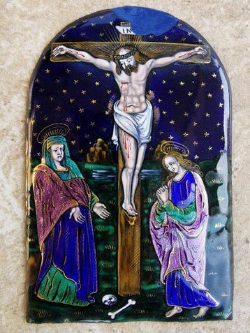 Kruisiging - Emaille plaat - Emaille, Antiquités & Art