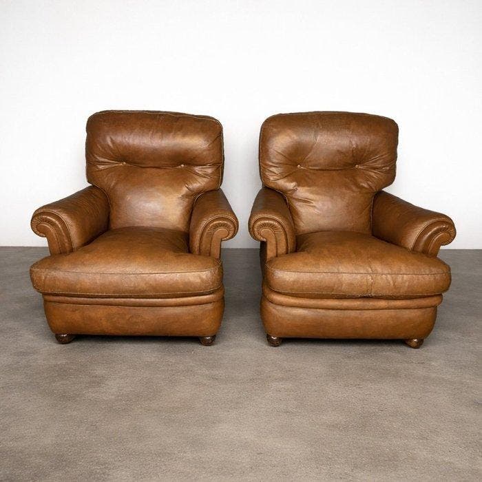 Poltrona Frau - Fauteuil (2) - Droom - Leder, Antiek en Kunst, Curiosa en Brocante