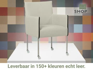 Leren eetkamerstoel More - Toledo Nebbia (crème) - Poten, Huis en Inrichting, Overige kleuren, Bohemian, Industrieel, Modern, Scandinavisch