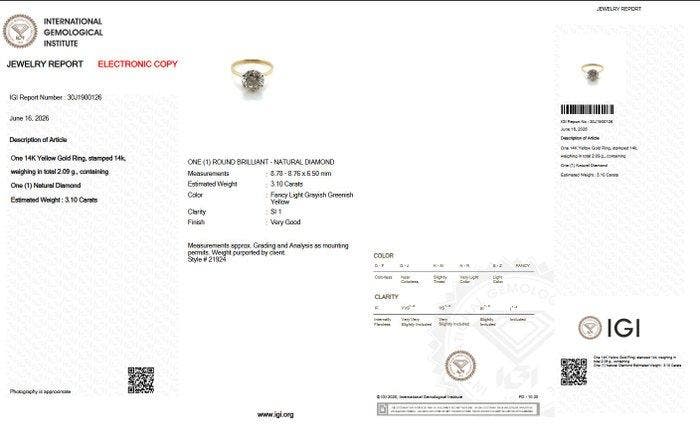 Ring - 14 karaat Geel goud - 3.10ct. tw. Diamant (Natuurlijk, Bijoux, Sacs & Beauté, Bagues