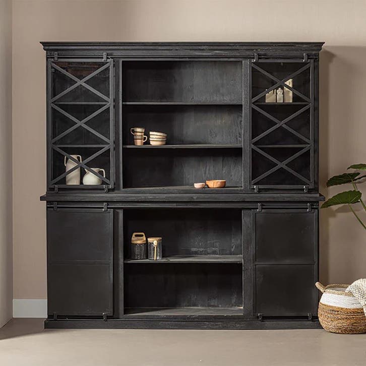 Buffetkast Mangohout Milan 160 Met Dubbele Deurtjes X Zwart, Huis en Inrichting, Kasten | Buffetkasten, Nieuw, Overige houtsoorten