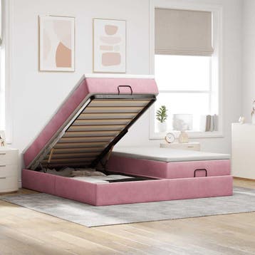 vidaXL Ottoman bed met matrassen 160x200cm fluweel roze, Huis en Inrichting, Verzenden, Nieuw