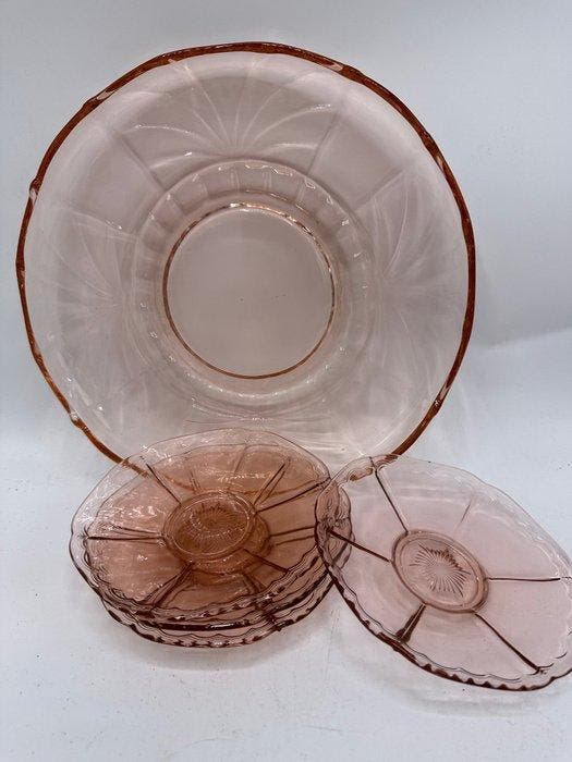 Glasfabriek Leerdam - Jeannette Pink Ribbon Pattern - Schaal, Antiek en Kunst, Kunst | Designobjecten