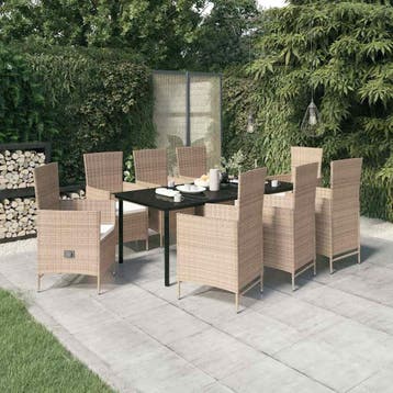 vidaXL 9-delige Tuinset met kussens beige, Verzenden, Tuinset