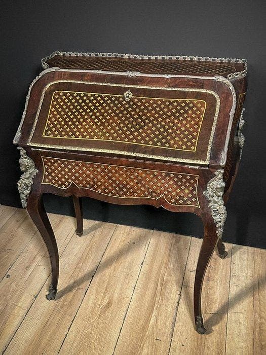 Secrétaire - Hout, Brons, Wortelnotenhout, Antiek en Kunst, Antiek | Meubels | Stoelen en Sofa's