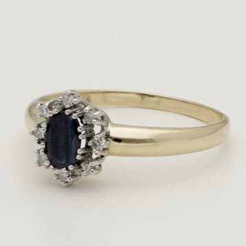 Bague - 14 carats Or jaune, Or blanc Saphir - Diamant