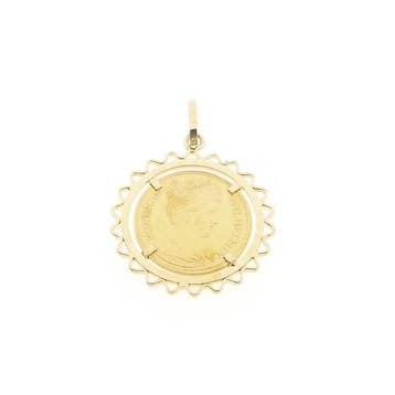 Gouden hanger van een gouden vijfje; Koningin Wilhelmina..., Ophalen of Verzenden