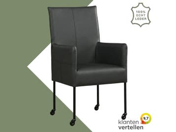 Leren eetkamerstoel Spark - Granada Black (zwart) - Poten, Huis en Inrichting, Stoelen, Zwart, Nieuw, Ophalen of Verzenden, Eén