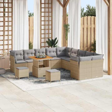 vidaXL Tuinbank Set met kussen 13 pcs Beige en Lichtgrijs, Verzenden, Nieuw