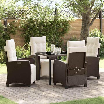 vidaXL Tuin Eettafel Set met kussen 5 pcs Bruin poly rattan, Verzenden, Nieuw