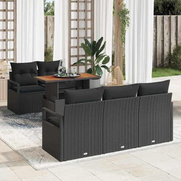 vidaXL Tuinbank Set 6 st Zwart Poly rattan, Verzenden, Nieuw