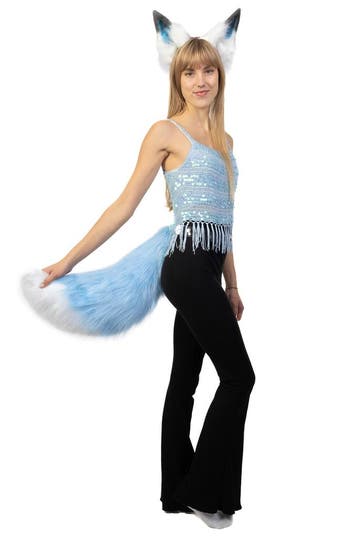KIMU® Haarband Furry Oren Staart Set Lichtblauw Wit Kat Poes, Ophalen of Verzenden, Nieuw