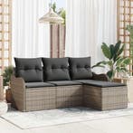vidaXL Tuinbank Set met kussen 4 pcs Grijs Poly rattan, Tuin en Terras, Tuinsets en Loungesets, Verzenden, Nieuw