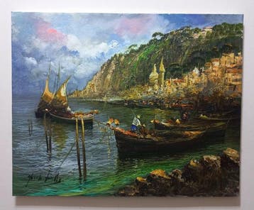 Guido Vuotto (1964) - Pescatori a napoli. (impressionismo), Antiquités & Art