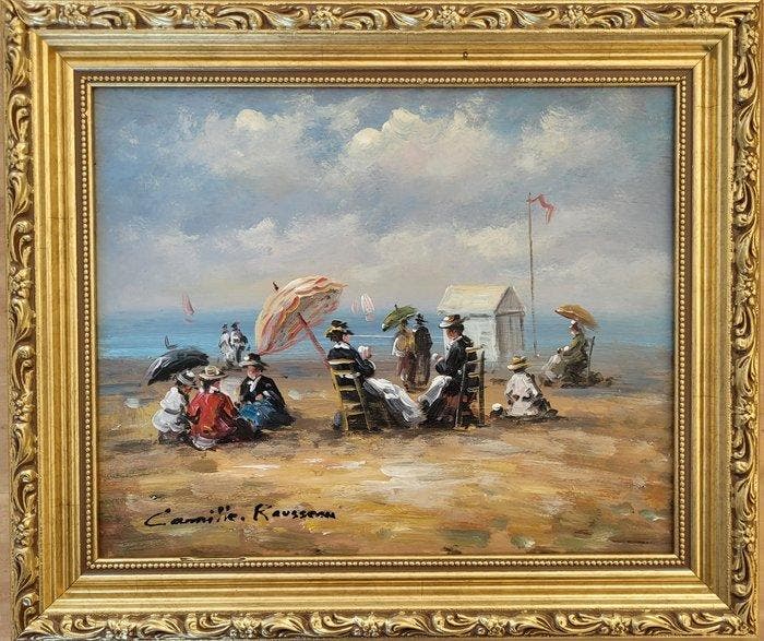 Camille Rousseau (1949) - Normandie ~ Élégants sur la plage, Antiek en Kunst, Kunst | Schilderijen | Klassiek