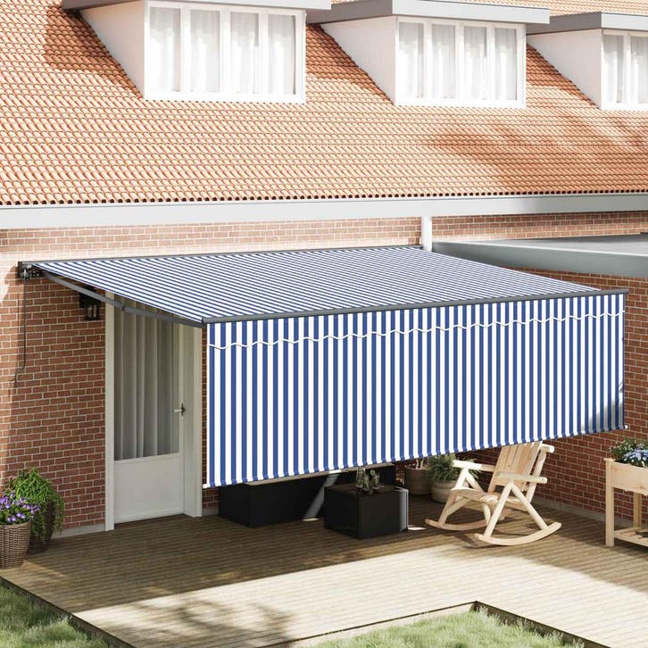 vidaXL Inklapbare Luifel Blauw en Wit 400 × 300 cm, Jardin & Terrasse, Protection solaire, Envoi