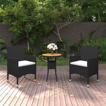 vidaXL 3-delige Tuinset poly rattan zwart, Verzenden, Tuinset