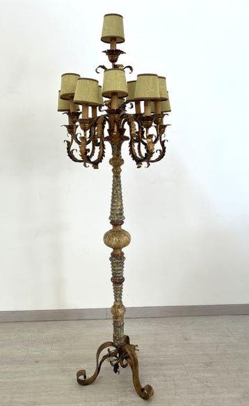 Manifattura Italiana - Staande lamp - Metaal, Textiel, Hout