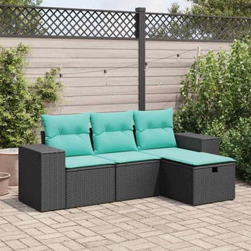 vidaXL 4-delige Loungeset met kussens poly rattan zwart, Verzenden, Loungeset