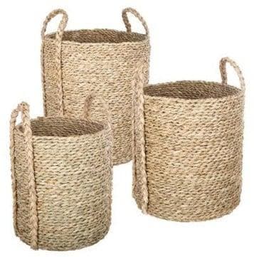 Manden Zeegras Naturel met handvatten set 3 stuks, Nieuw