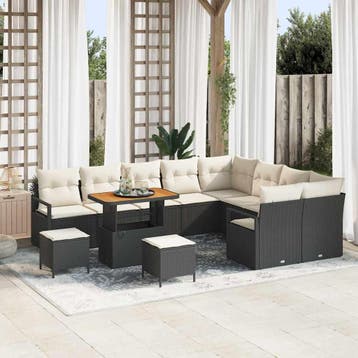 vidaXL Tuinbank Set 12 st Zwart poly rattan, Verzenden, Nieuw