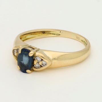 Bague - 18 carats Or jaune Saphir - Diamant, Nieuw