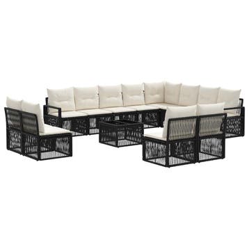 vidaXL Tuinbank Set 13 pcs Zwart poly rattan, Verzenden, Nieuw