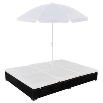 vidaXL Loungebed met parasol poly rattan zwart, Verzenden