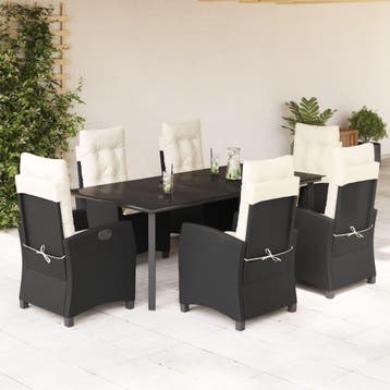 vidaXL 7-delige Tuinset met kussens poly rattan zwart, Verzenden, Tuinset